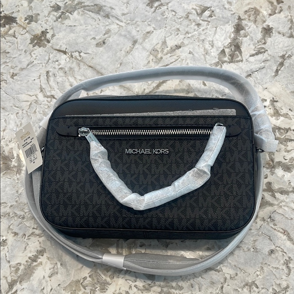 NWT Michael Kors Black Messenger Bag with Textured Design